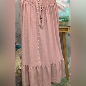 Women's Pink Button-Front Ruffle Hem Skirt